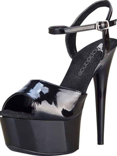 Black Platform Sandal With Quick Release Strap 6in Heel