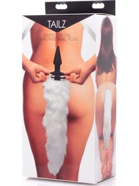 White Fox Tail Vibrating Anal Plug