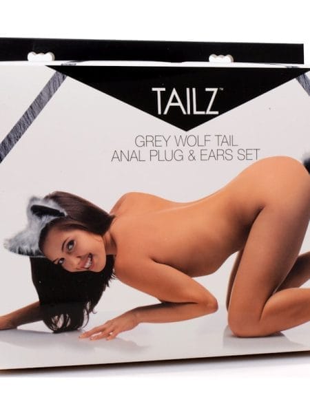 Anal Plug and Ears Set Grey Wolf Tail