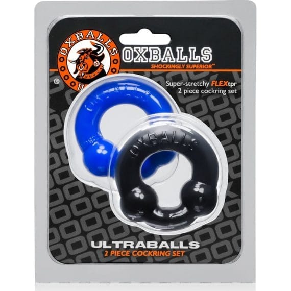 Ultraballs 2 Pk Cockring Black And Pool Blue Ultraballs 2 Pk Cockring Black And Pool Blue