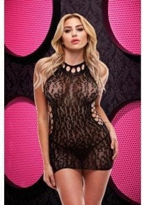 Leopard Lace High Neck Mini Dress Black 145741 1 Leopard Lace High Neck Mini Dress Black
