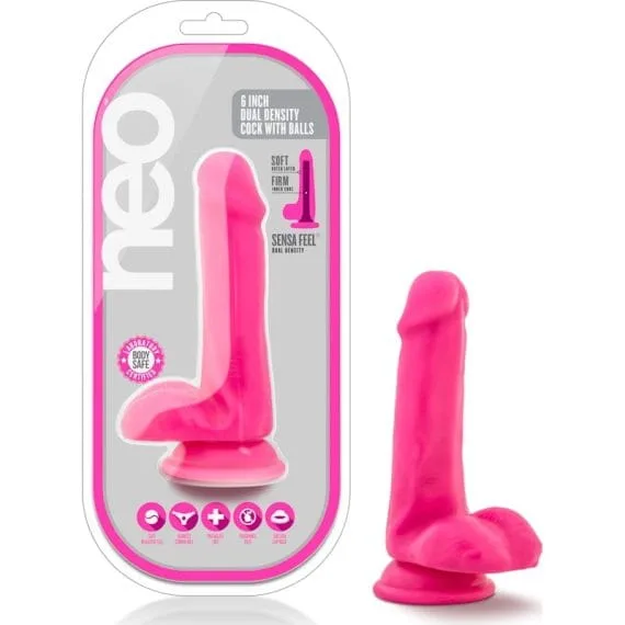 Neo Dual Density Cock With Balls 6In Neon Pink Neo Dual Density Cock With Balls 6in Neon Pink