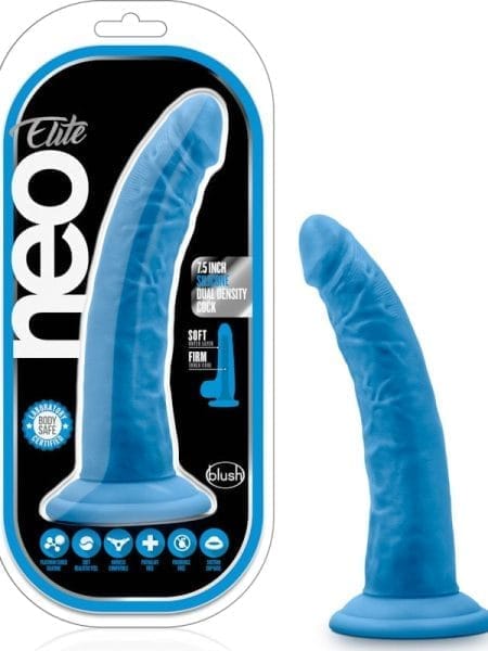 Neo Elite 7.5in Silicone Dual Density Cock Neon Blue