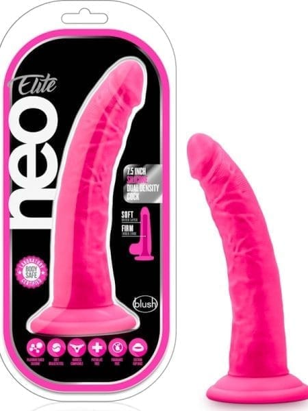 Neo Elite 7.5in Silicone Dual Density Cock Neon Pink