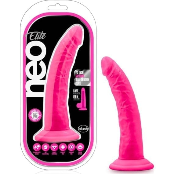 Neo Elite 7.5in Silicone Dual Density Cock Neon Pink