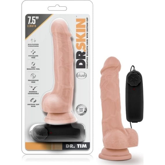 Dr Skin Dr Tim 7.5in Vibrating Cock with Suction Cup Vanilla