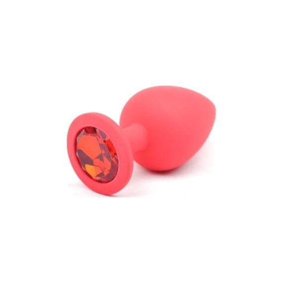 Red Silicone Anal Plug Large w Red Diamond