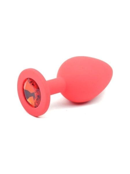 Red Silicone Anal Plug Medium w Red Diamond