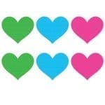 Neon Heart Pasties 3 Pk Green/Blue/Pink