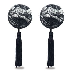 Reusable Black Lace Round Tassel Nipple Pasties 160960 1 Reusable Black Lace Round Tassel Nipple Pasties