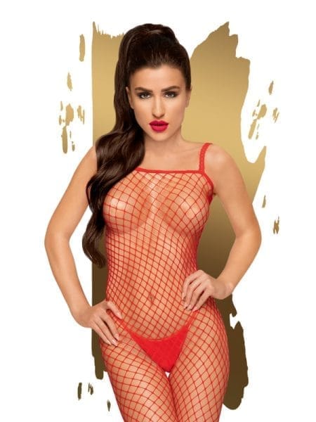 Body Search Fishnet Bodystocking w Open Crotch Red