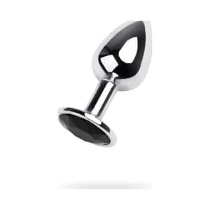Silver Metal Anal Plug W Black Gem Small 162509 1 Silver Metal Anal Plug w Black Gem Small