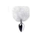 Silver Metal Anal Plug Small w White Tail