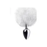 Silver Metal Anal Plug Small w White Tail