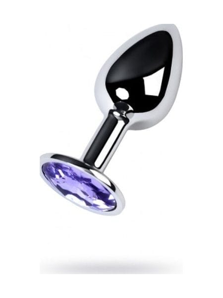 Silver Metal Anal Plug w Amethyst Crystal Small