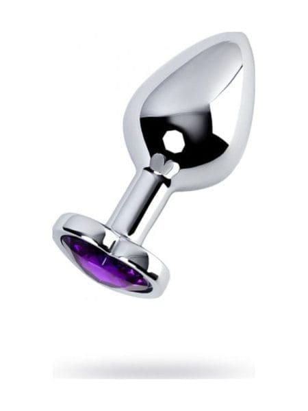 Silver Metal Anal Plug w Amethyst Heart Crystal Medium