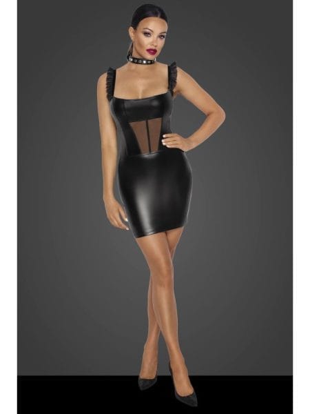 Power Wetlook Short Dress w Front Tulle Inserts