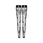 Tulle Stockings w Patterned Flock Embroidery & Power Wetlook Band
