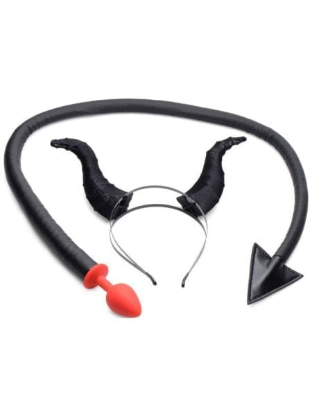 Devil Tail Anal Plug and Horn Set Black