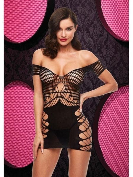 Sexy Fishnet & Lace Halter Dress Black