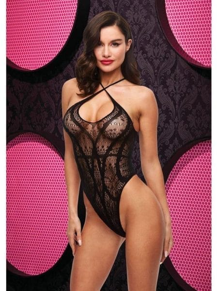 Criss Cross Lace Teddy Black