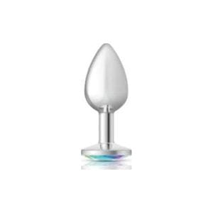 Cheeky Charms Silver Round Butt Plug W Clear Iridescent Jewel Small 163993 1 Cheeky Charms Silver Round Butt Plug w Clear Iridescent Jewel Small