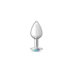 Cheeky Charms Silver Round Butt Plug W Clear Iridescent Jewel Medium 163994 1 Cheeky Charms Silver Round Butt Plug w Clear Iridescent Jewel Medium