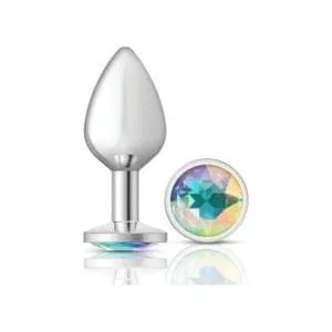 Cheeky Charms Silver Round Butt Plug W Clear Iridescent Jewel Large 163995 1 Cheeky Charms Silver Round Butt Plug w Clear Iridescent Jewel Large