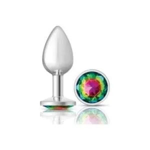 Cheeky Charms Silver Round Butt Plug W Rainbow Jewel Small 163996 1 Cheeky Charms Silver Round Butt Plug w Rainbow Jewel Small