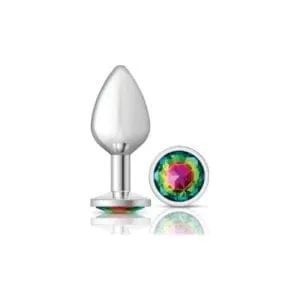 Cheeky Charms Silver Round Butt Plug W Rainbow Jewel Medium 163997 1 Cheeky Charms Silver Round Butt Plug w Rainbow Jewel Medium