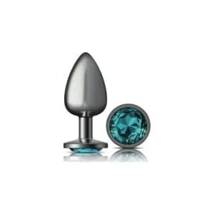 Cheeky Charms Gunmetal Round Butt Plug W Teal Jewel Large 164001 1 Cheeky Charms Gunmetal Round Butt Plug w Teal Jewel Large