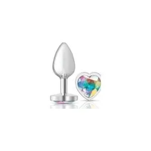 Cheeky Charms Silver Metal Butt Plug W Heart Clear Jewel Small 164005 1 Cheeky Charms Silver Metal Butt Plug w Heart Clear Jewel Small