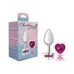 Cheeky Charms Silver Metal  Butt Plug w Heart Pink Jewel Small