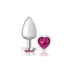 Cheeky Charms Silver Metal Butt Plug w Heart Pink Jewel Large