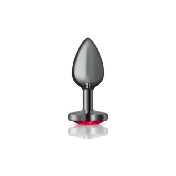 Cheeky Charms Gunmetal  Butt Plug w Heart Red Jewel Small