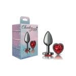 Cheeky Charms Gunmetal  Butt Plug w Heart Red Jewel Small