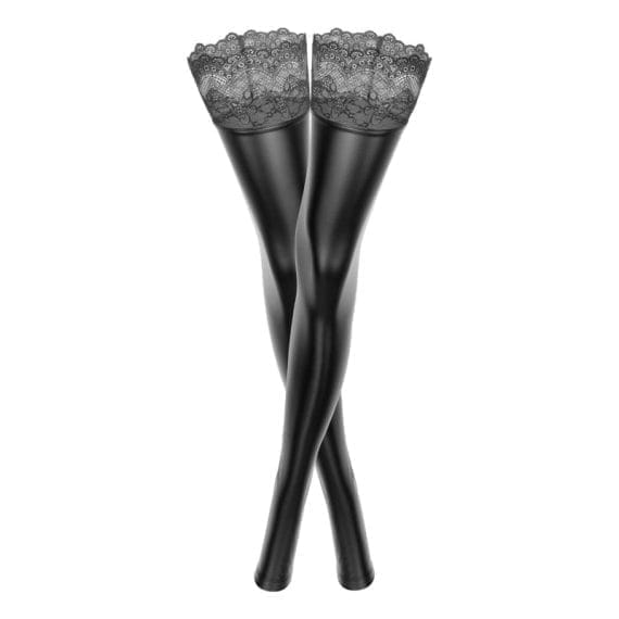 Power Wetlook Stockings With Siliconed Lace