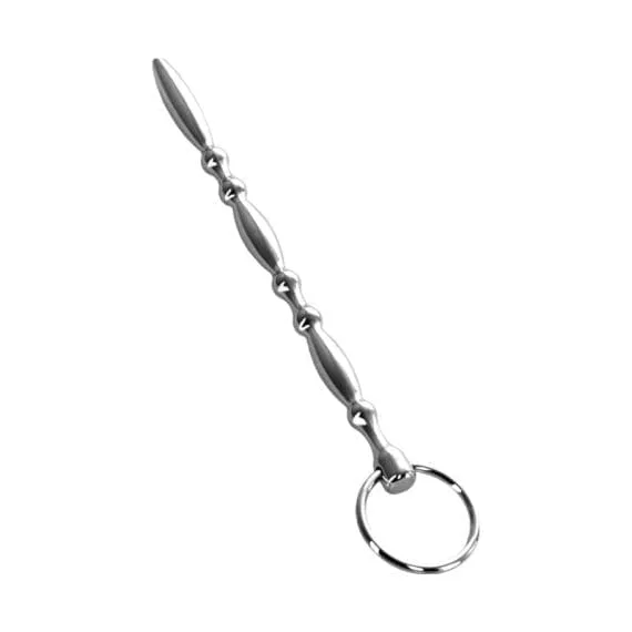 Silver Metal Beaded Urethral Plug W Ring Silver Metal Beaded Urethral Plug w Ring