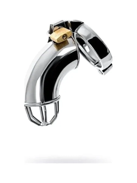 Silver Metal Cock Cage w Rings and Lock