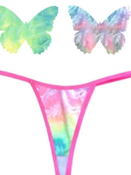 Rainbow Sherbet Tie Die Butterfly Pastie and Panty Set