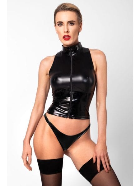 Glam Wetlook Top w Vinyl Corset