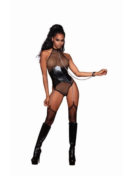 Dreamgirl Garter Teddy w Leash Black