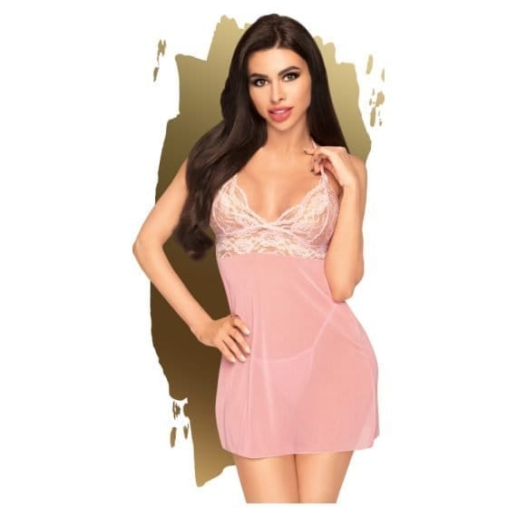 Bedtime Story Mini Dress w Thong Pink