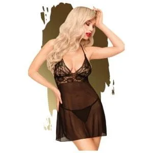 Bedtime Story Mini Dress W Thong Black 161010 1 Bedtime Story Mini Dress w Thong Black