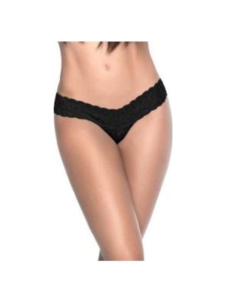 Lace V Back Thong Black