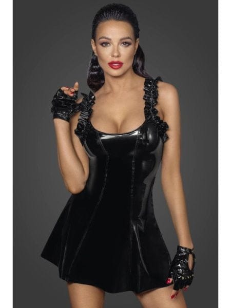 Short PVC dress w Frilled Shoulder Straps