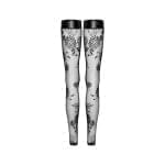 Tulle Stockings w Patterned Flock Embroidery & Power Wetlook Band