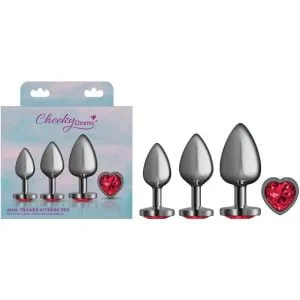 Cheeky Charms Round Metal Butt Plug Gunmetal 3 Pc Kit W Dark Red Heart Jewel 167469 1 Cheeky Charms Round Metal Butt Plug Gunmetal 3 Pc Kit w Dark Red Heart Jewel