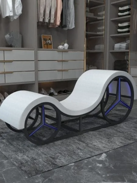 Kama Sutra Mebon Chaise Love Lounge White with Metal Frame and LED