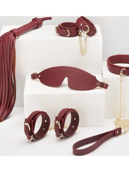 8 Pc Deluxe Bondage Play Kit Burgundy Gold